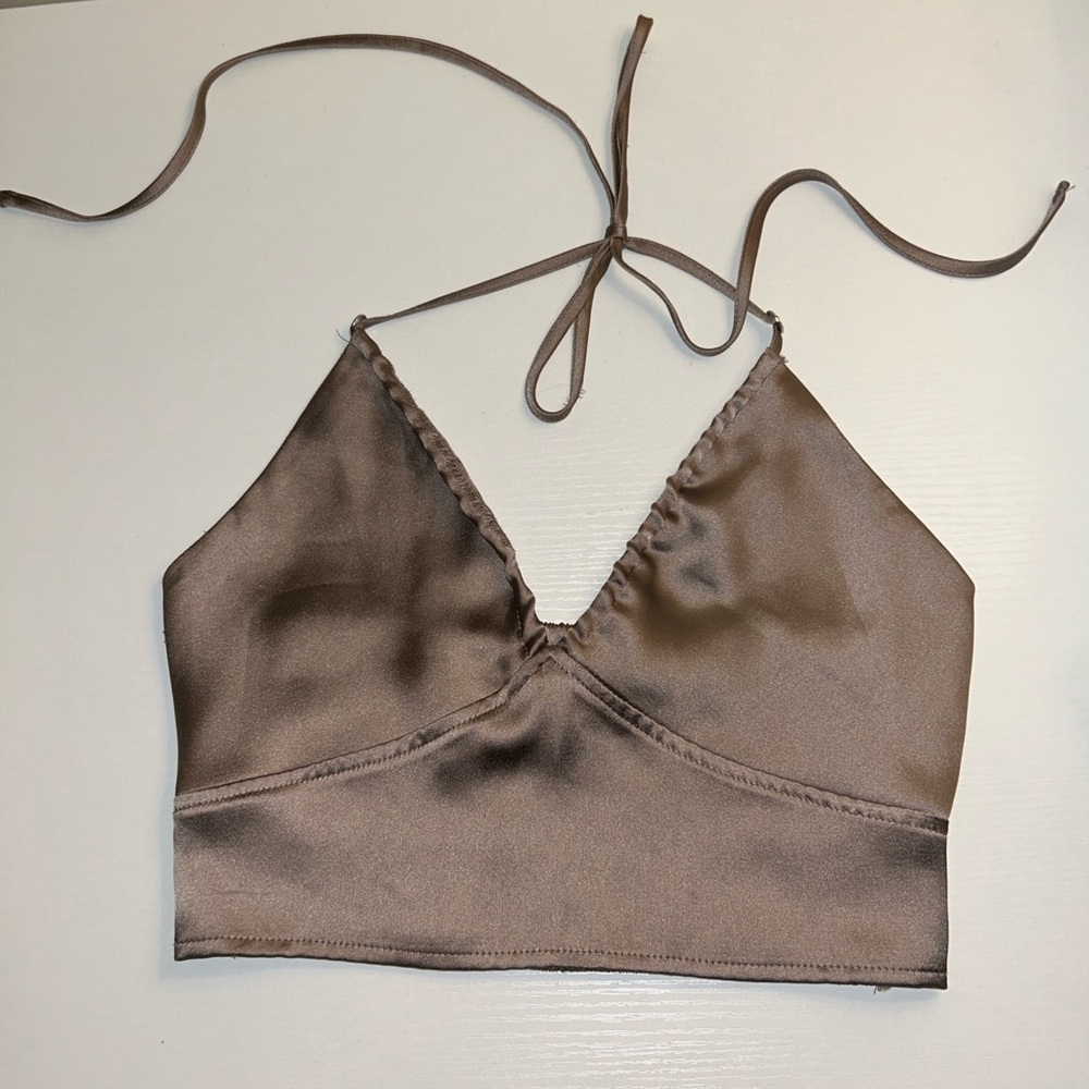 Garage brown satin halter tank top!